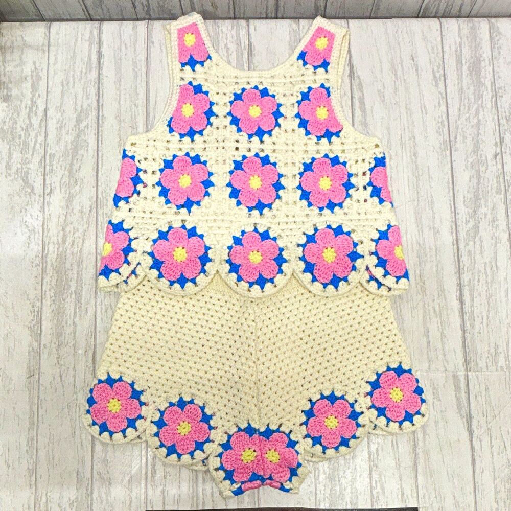 ZARA Baby Crochet Knit Floral Scalloped Tank Top And Shorts 2 Piece Set